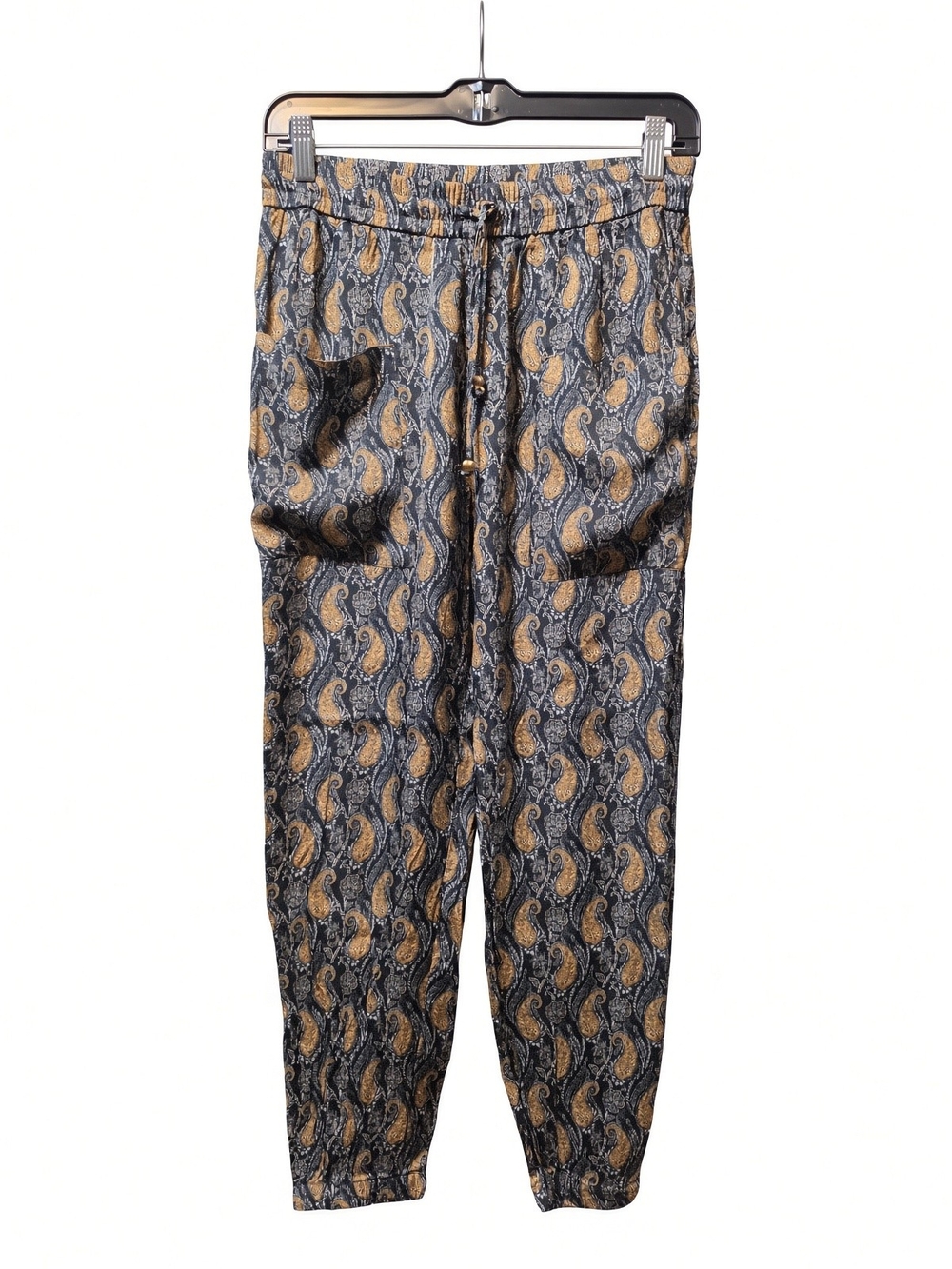 Drawstring Paisley Jogger Pants - Gray & Tan